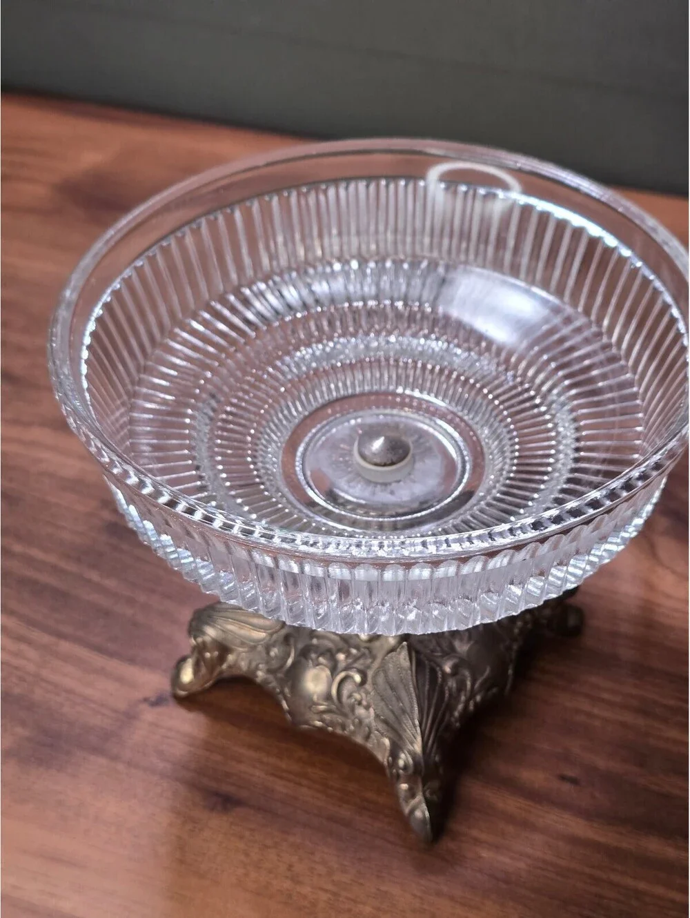 Vintage Glass and Brass Pedestal Candy Dish Made in Japan